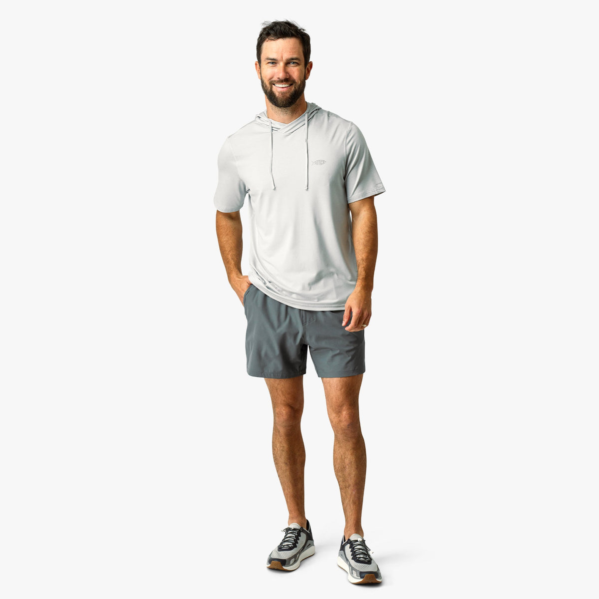 Oyster Gray Heather Samurai Short Sleeve Hooded Sun Protection Shirt / AFTCO Hot Sale