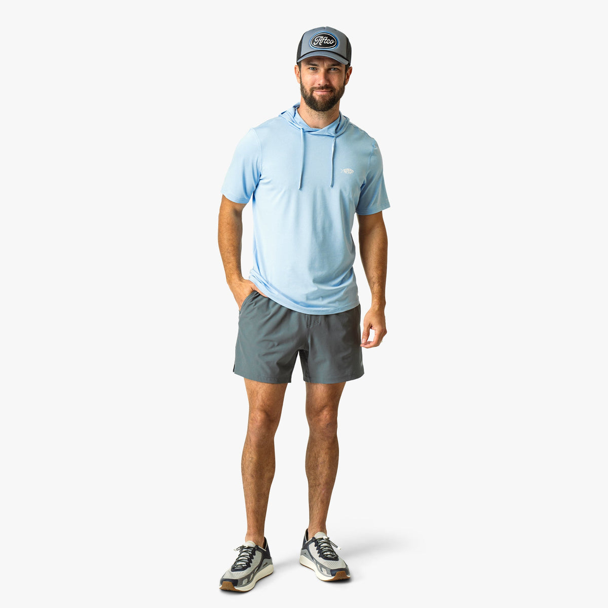 Oyster Gray Heather Samurai Short Sleeve Hooded Sun Protection Shirt / AFTCO Hot Sale