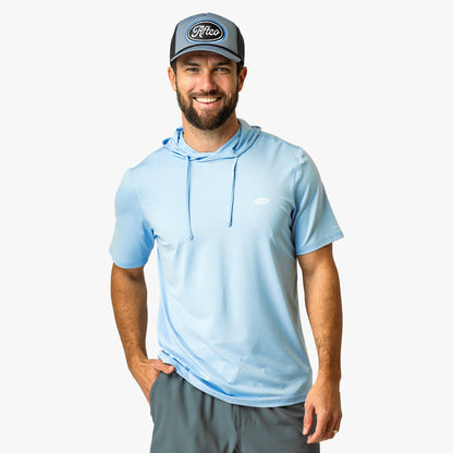 Oyster Gray Heather Samurai Short Sleeve Hooded Sun Protection Shirt / AFTCO Hot Sale