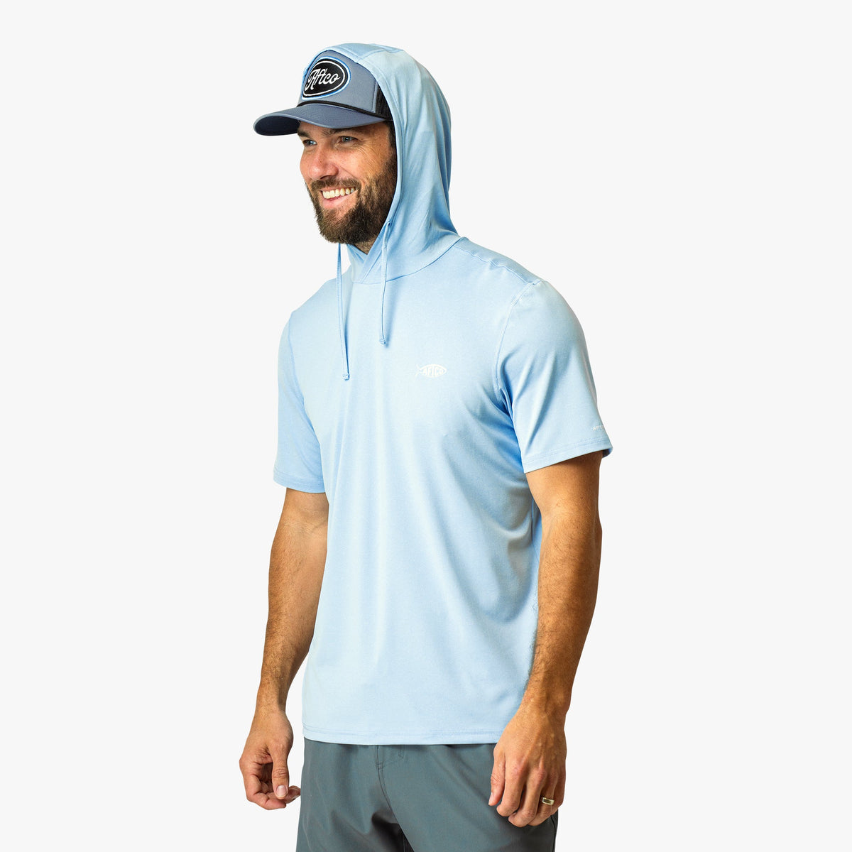 Oyster Gray Heather Samurai Short Sleeve Hooded Sun Protection Shirt / AFTCO Hot Sale