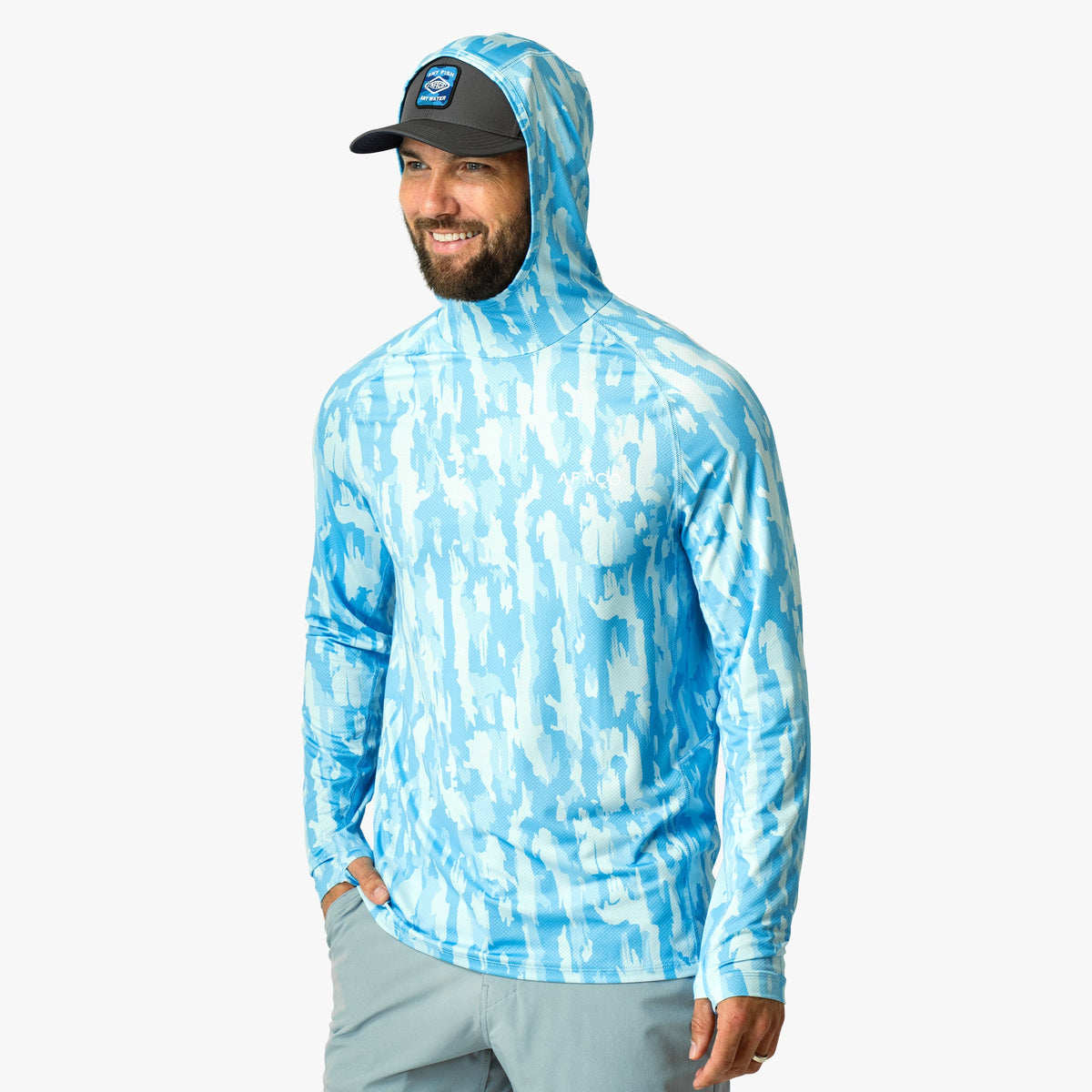 Tidal Current Camo Adapt Phase Change Hooded Fishing Shirt / AFTCO Trusted