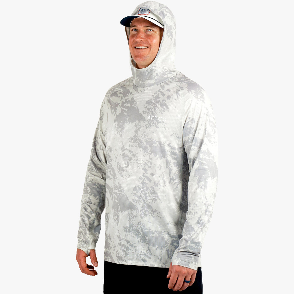 Tidal Current Camo Adapt Phase Change Hooded Fishing Shirt / AFTCO Trusted