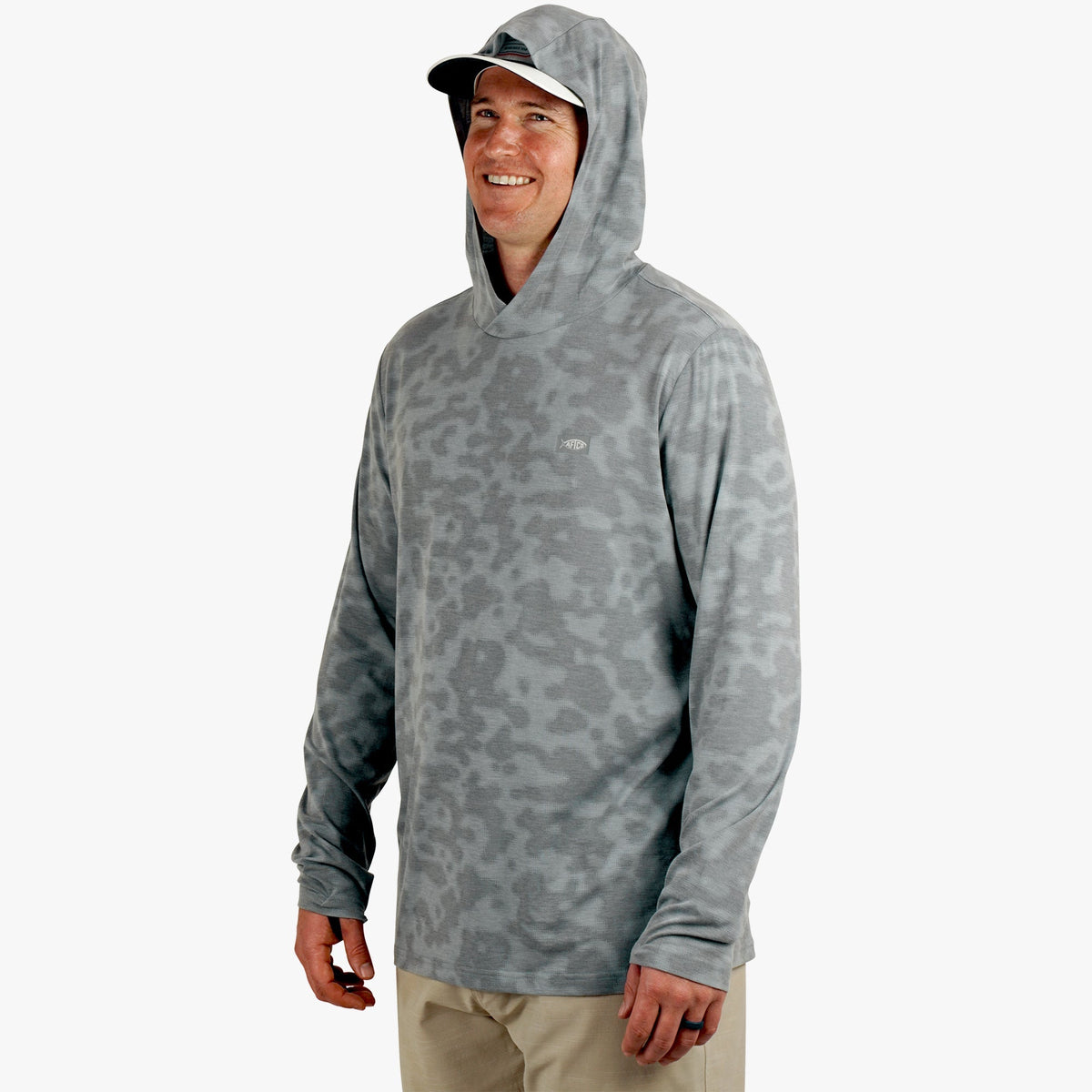 Sand Grouper Camo Ocean Bound Hooded Performance Shirt / AFTCO Top Pick