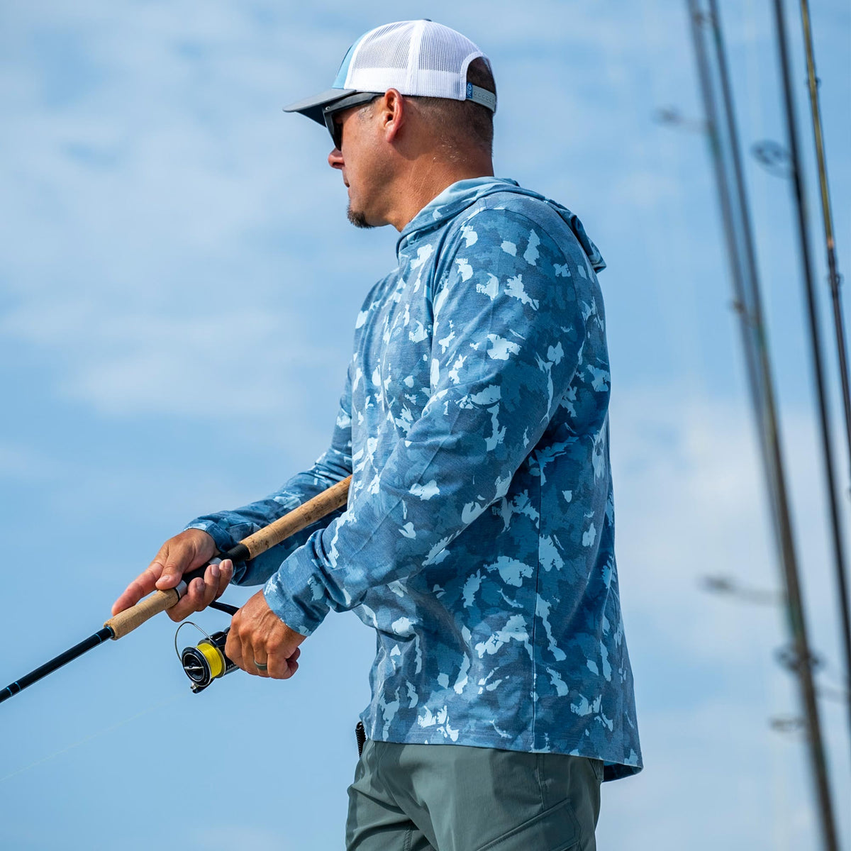 Sand Grouper Camo Ocean Bound Hooded Performance Shirt / AFTCO Top Pick