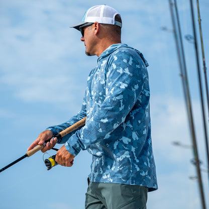 Sand Grouper Camo Ocean Bound Hooded Performance Shirt / AFTCO Top Pick