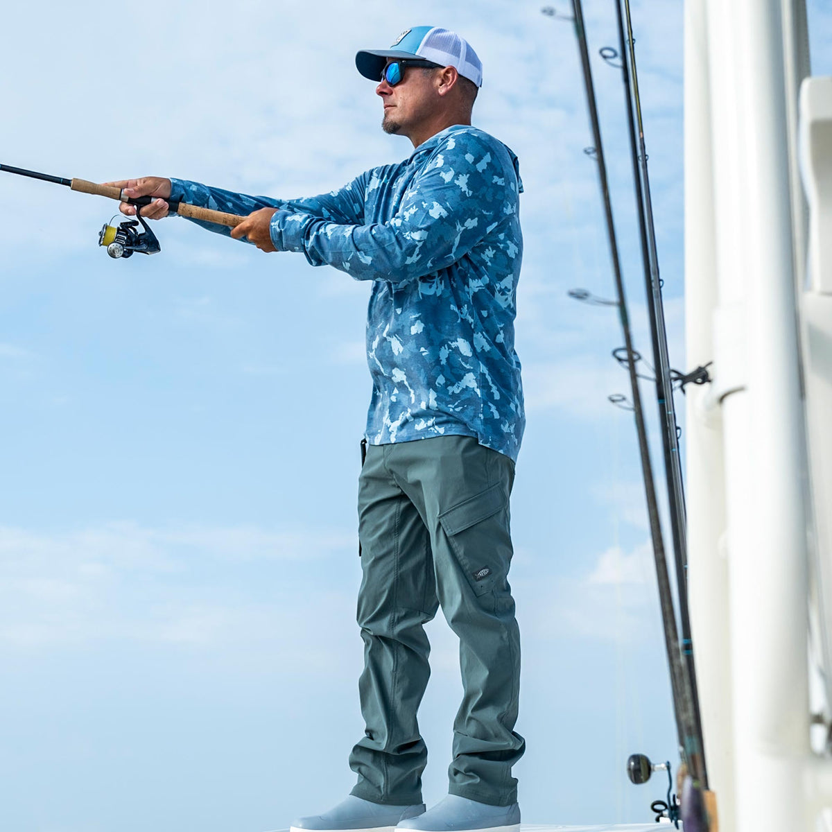 Sand Grouper Camo Ocean Bound Hooded Performance Shirt / AFTCO Top Pick