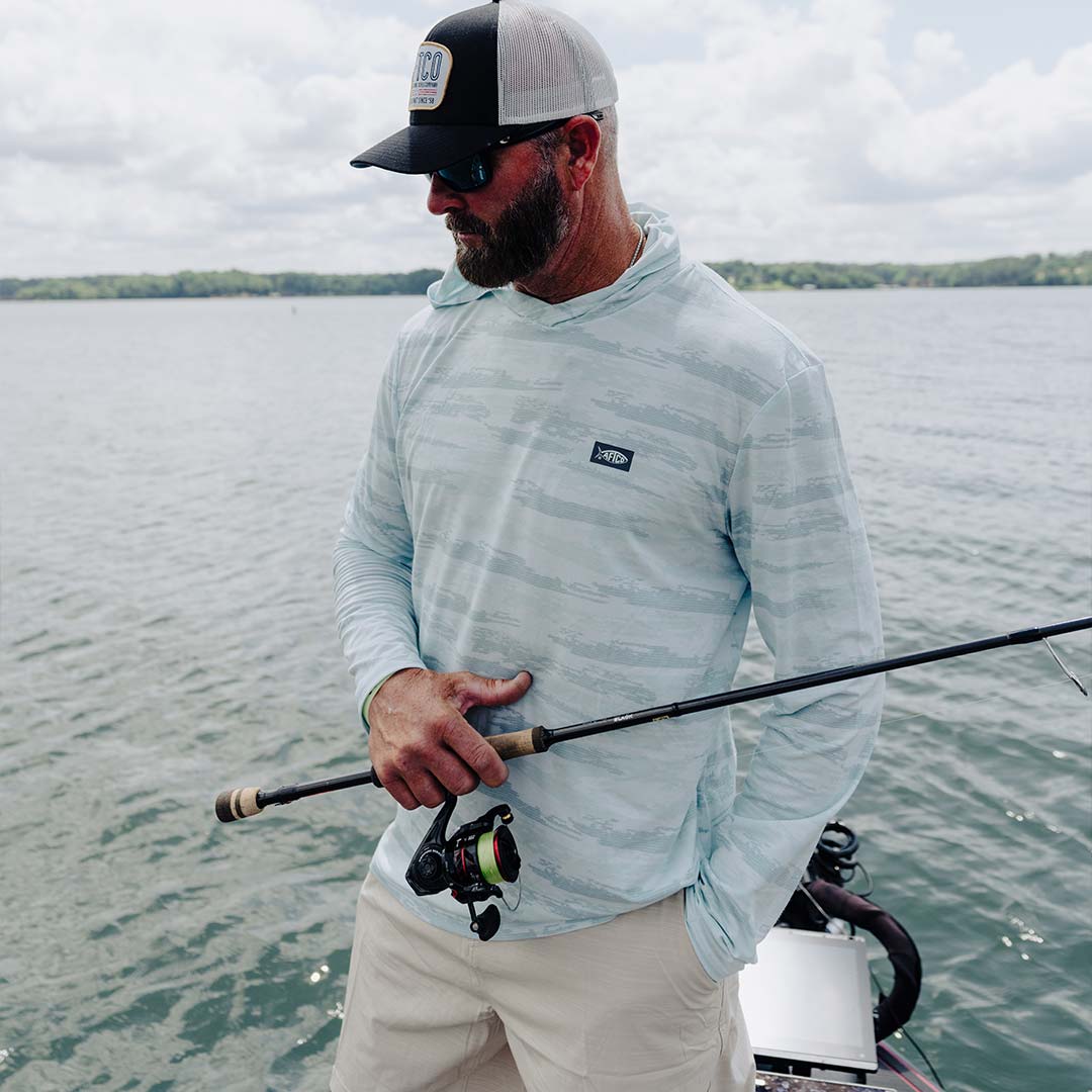 Sand Grouper Camo Ocean Bound Hooded Performance Shirt / AFTCO Top Pick