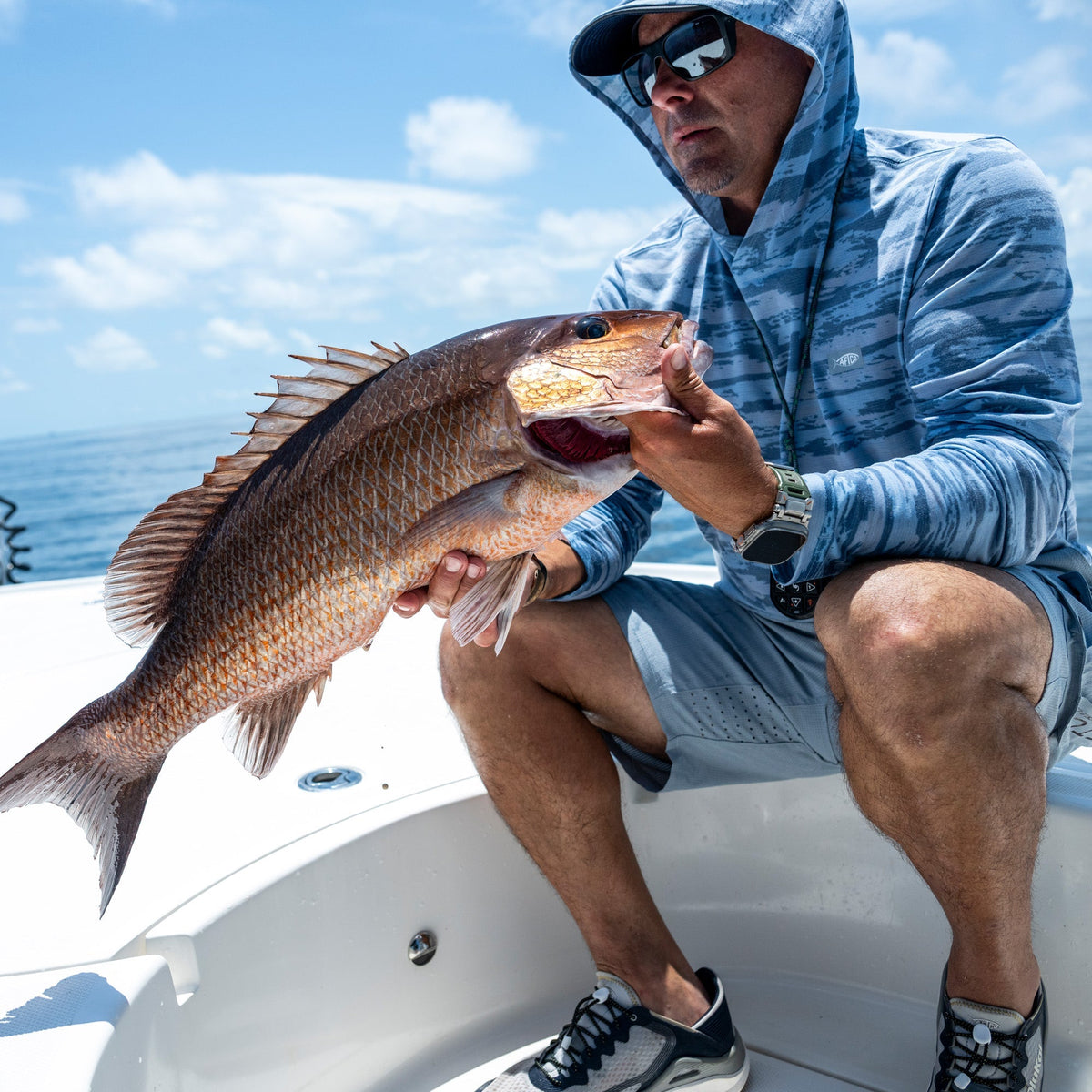 Sand Grouper Camo Ocean Bound Hooded Performance Shirt / AFTCO Top Pick