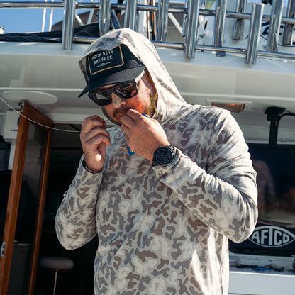 Sand Grouper Camo Ocean Bound Hooded Performance Shirt / AFTCO Top Pick
