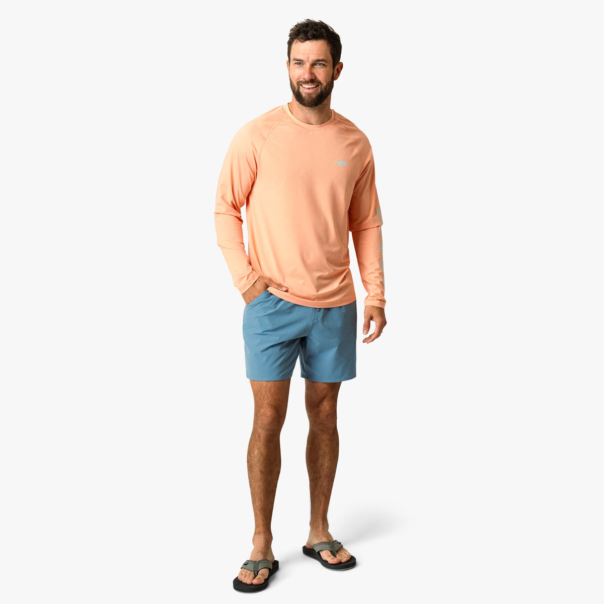 Coral Sands Heather Men's Long Sleeve Sun Protection Shirt - Samurai by AFTCO / AFTCO Best Price