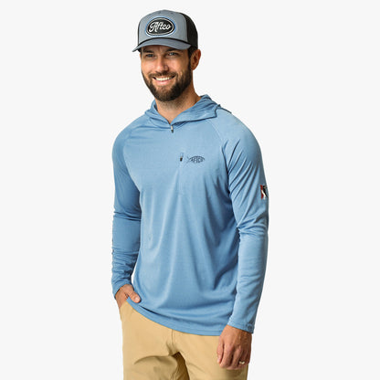 Blue Shadow Heather Jason Christie's Hooded LS Bass Fishing Performance Shirt / AFTCO Popular