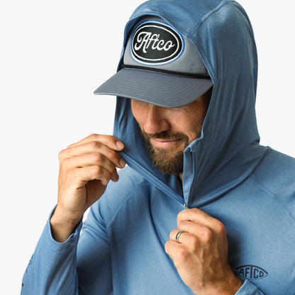 Blue Shadow Heather Jason Christie's Hooded LS Bass Fishing Performance Shirt / AFTCO Popular