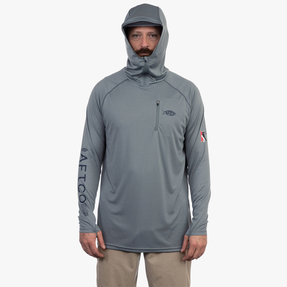Blue Shadow Heather Jason Christie's Hooded LS Bass Fishing Performance Shirt / AFTCO Popular