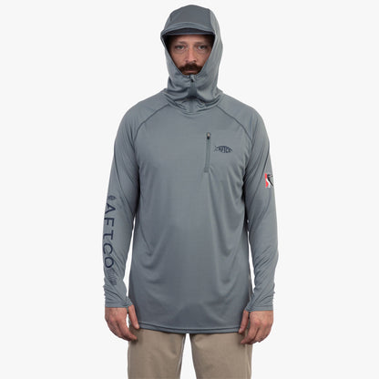 Blue Shadow Heather Jason Christie's Hooded LS Bass Fishing Performance Shirt / AFTCO Popular