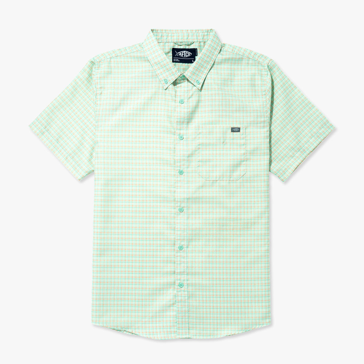 Aqua Glass Dorsal Short Sleeve Button Down Shirt / AFTCO Latest