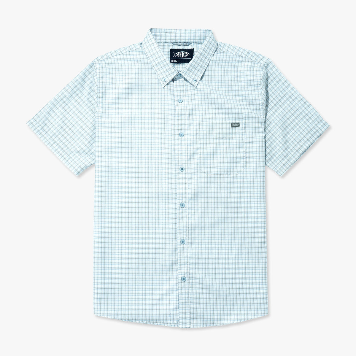 Aqua Glass Dorsal Short Sleeve Button Down Shirt / AFTCO Latest