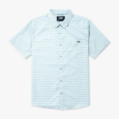 Aqua Glass Dorsal Short Sleeve Button Down Shirt / AFTCO Latest