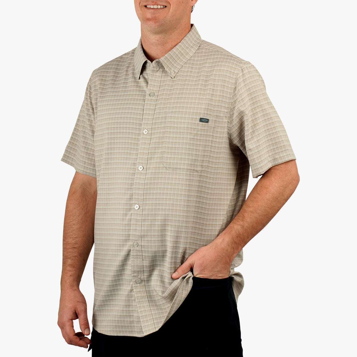 Aqua Glass Dorsal Short Sleeve Button Down Shirt / AFTCO Latest