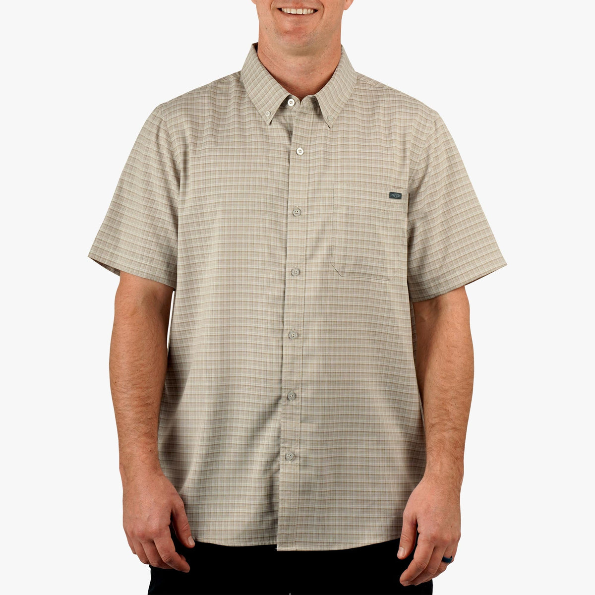 Aqua Glass Dorsal Short Sleeve Button Down Shirt / AFTCO Latest