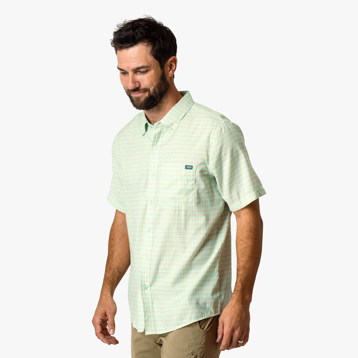 Aqua Glass Dorsal Short Sleeve Button Down Shirt / AFTCO Latest