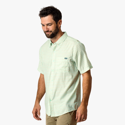 Aqua Glass Dorsal Short Sleeve Button Down Shirt / AFTCO Latest