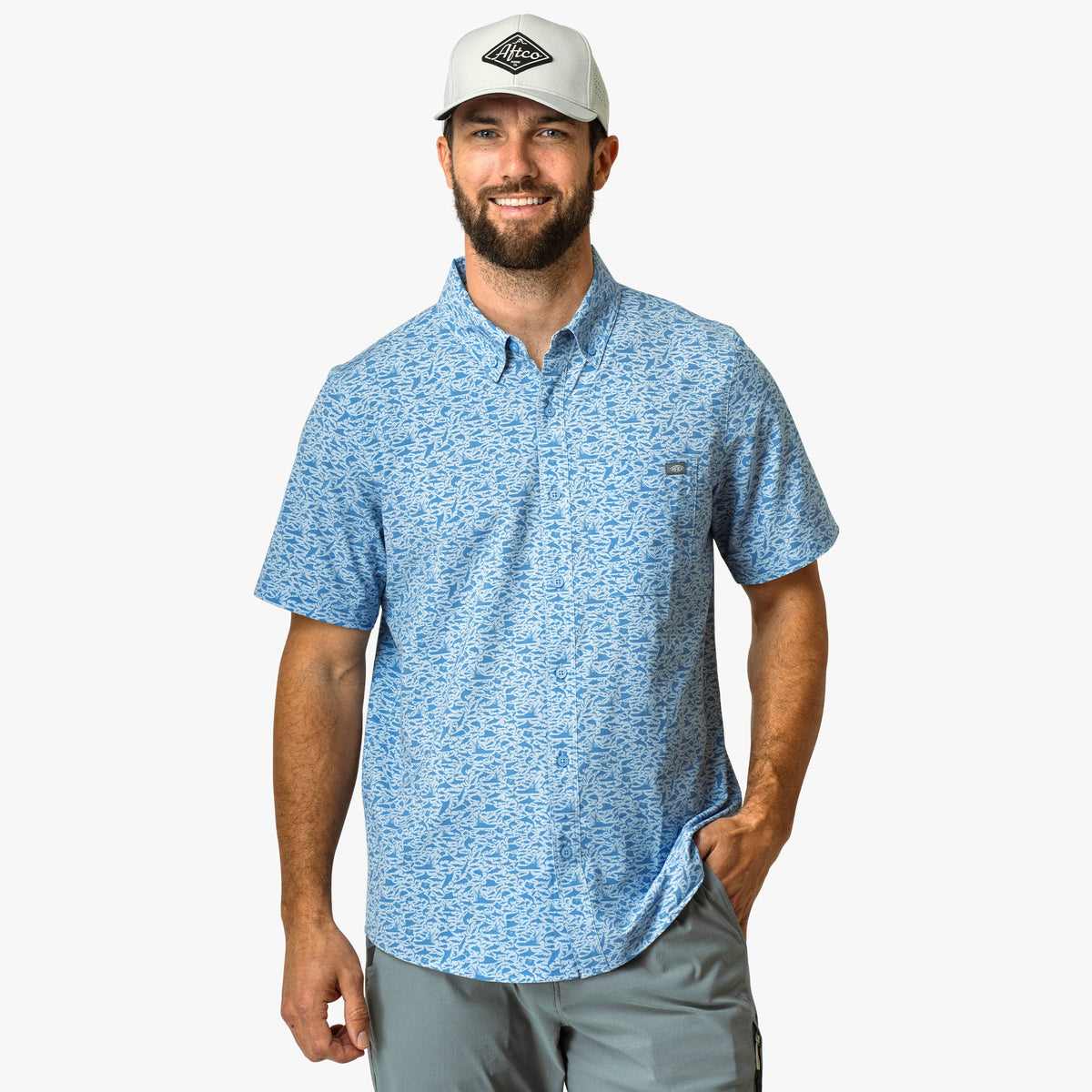 Seaside Boatbar Printed Button Down Fishing Shirt / AFTCO Trusted