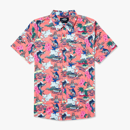 Conch Boatbar Printed Button Down Fishing Shirt / AFTCO Discount