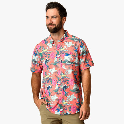 Conch Boatbar Printed Button Down Fishing Shirt / AFTCO Discount