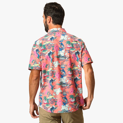 Conch Boatbar Printed Button Down Fishing Shirt / AFTCO Discount