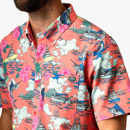 Conch Boatbar Printed Button Down Fishing Shirt / AFTCO Discount