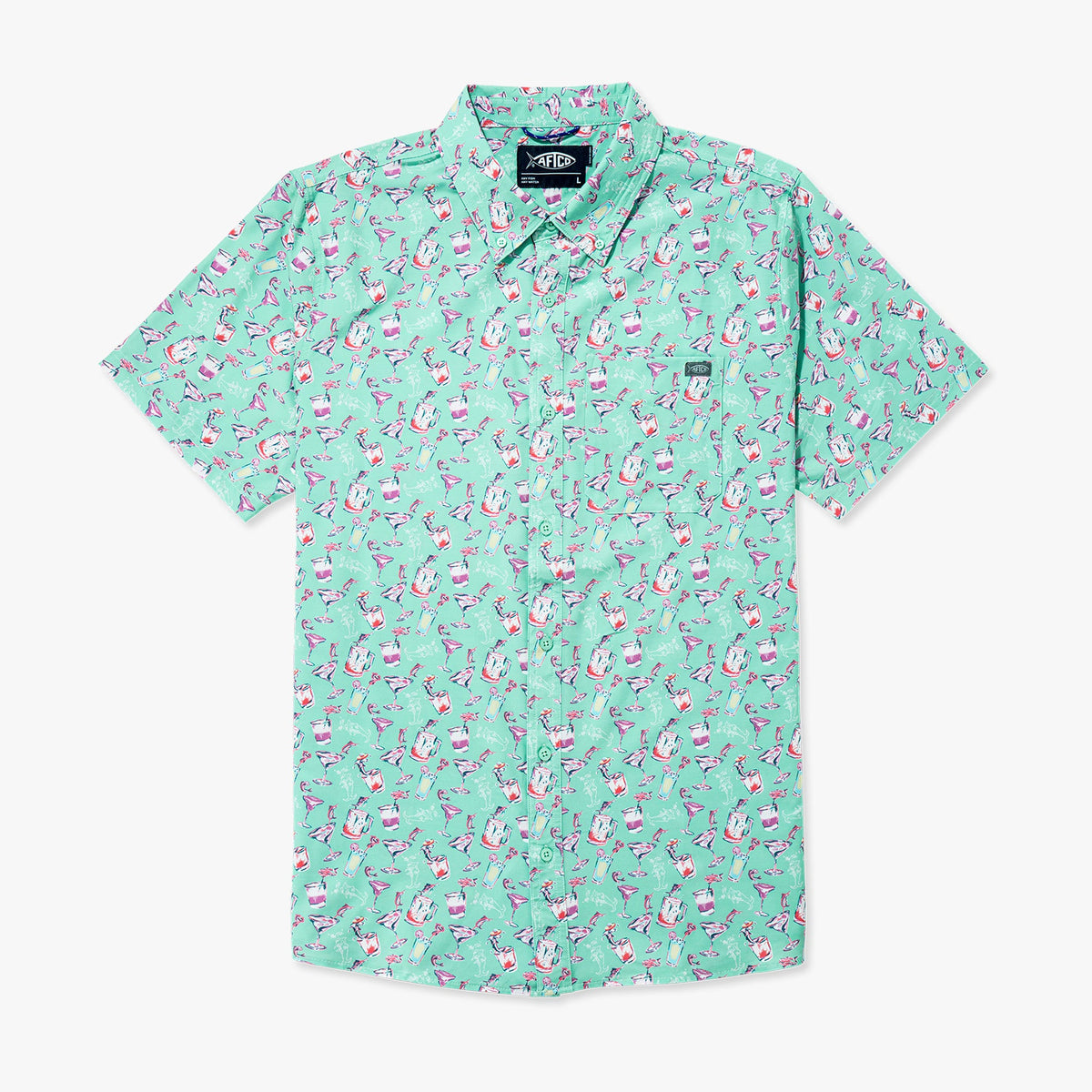 Aqua Glass Boatbar Printed Button Down Fishing Shirt / AFTCO Essential