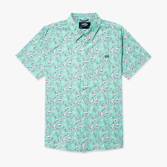 Aqua Glass Boatbar Printed Button Down Fishing Shirt / AFTCO Essential
