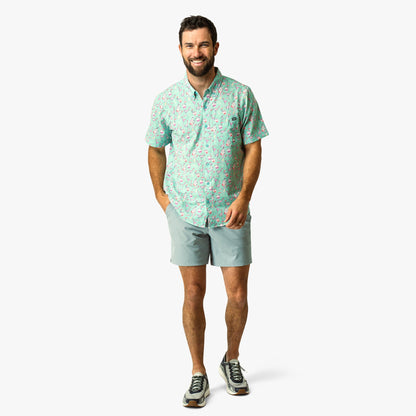 Aqua Glass Boatbar Printed Button Down Fishing Shirt / AFTCO Essential
