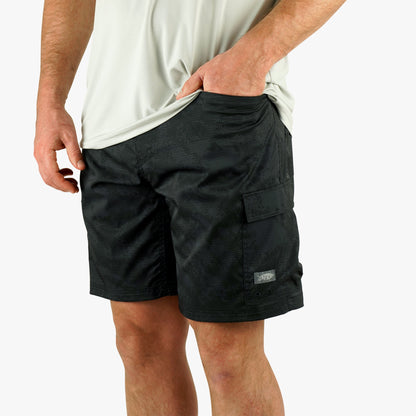 Black Storm Camo Deckhand Camo Fishing Cargo Shorts / AFTCO Deals