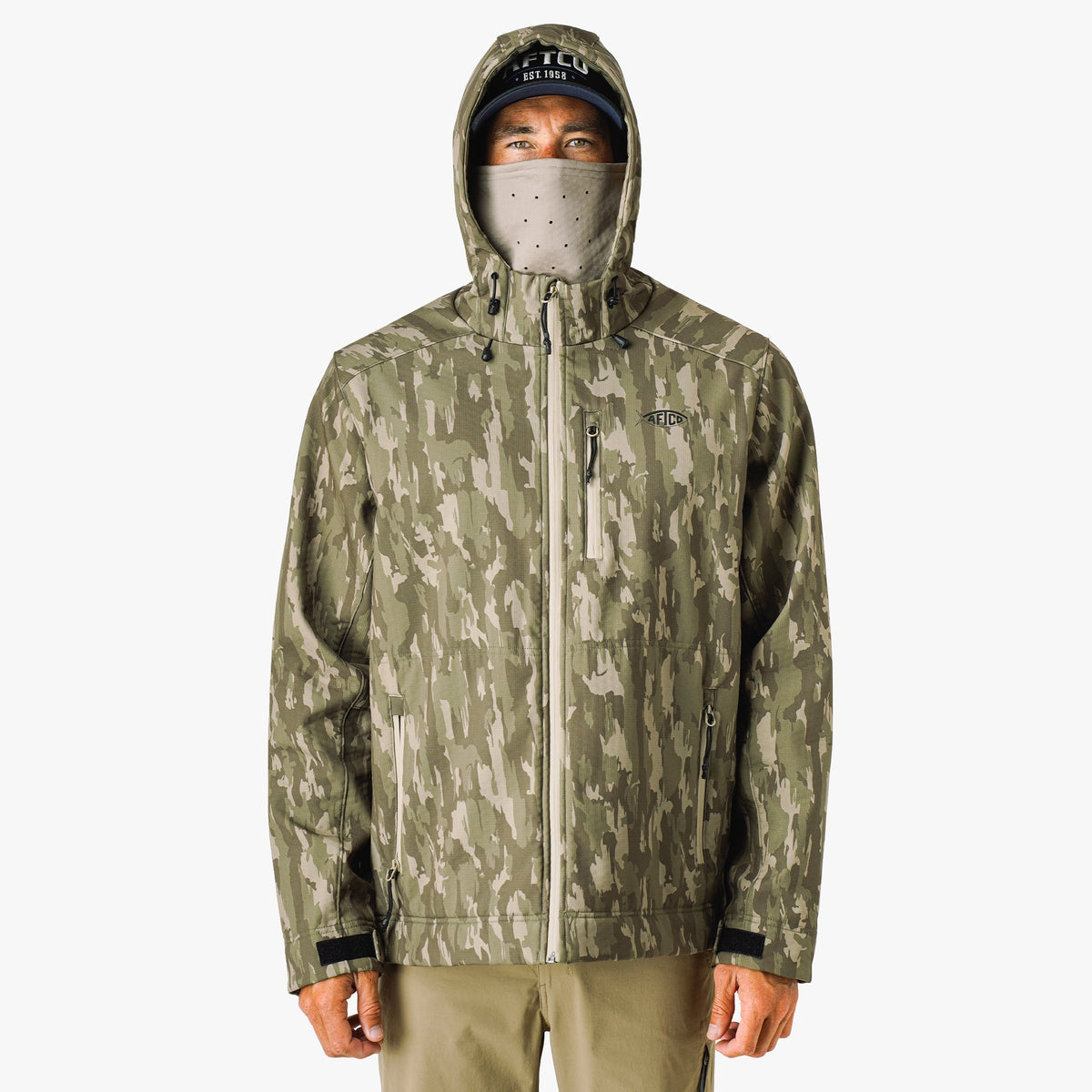 Storm Camo Reaper Tactical Zip Up Camo Softshell Jacket / AFTCO Discount