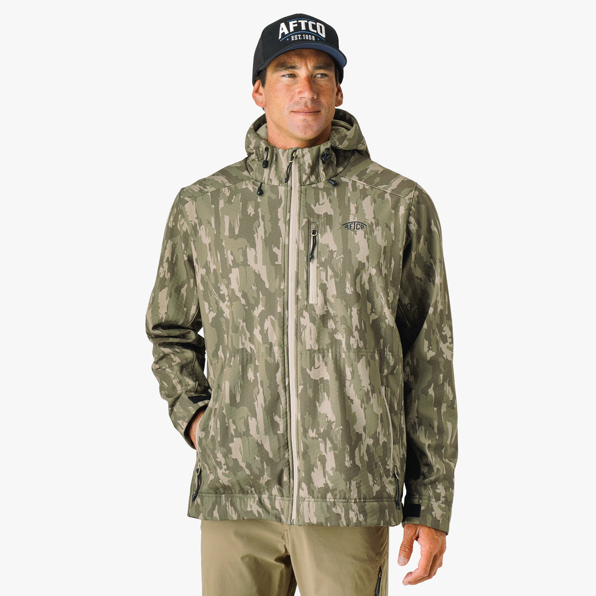 Storm Camo Reaper Tactical Zip Up Camo Softshell Jacket / AFTCO Discount