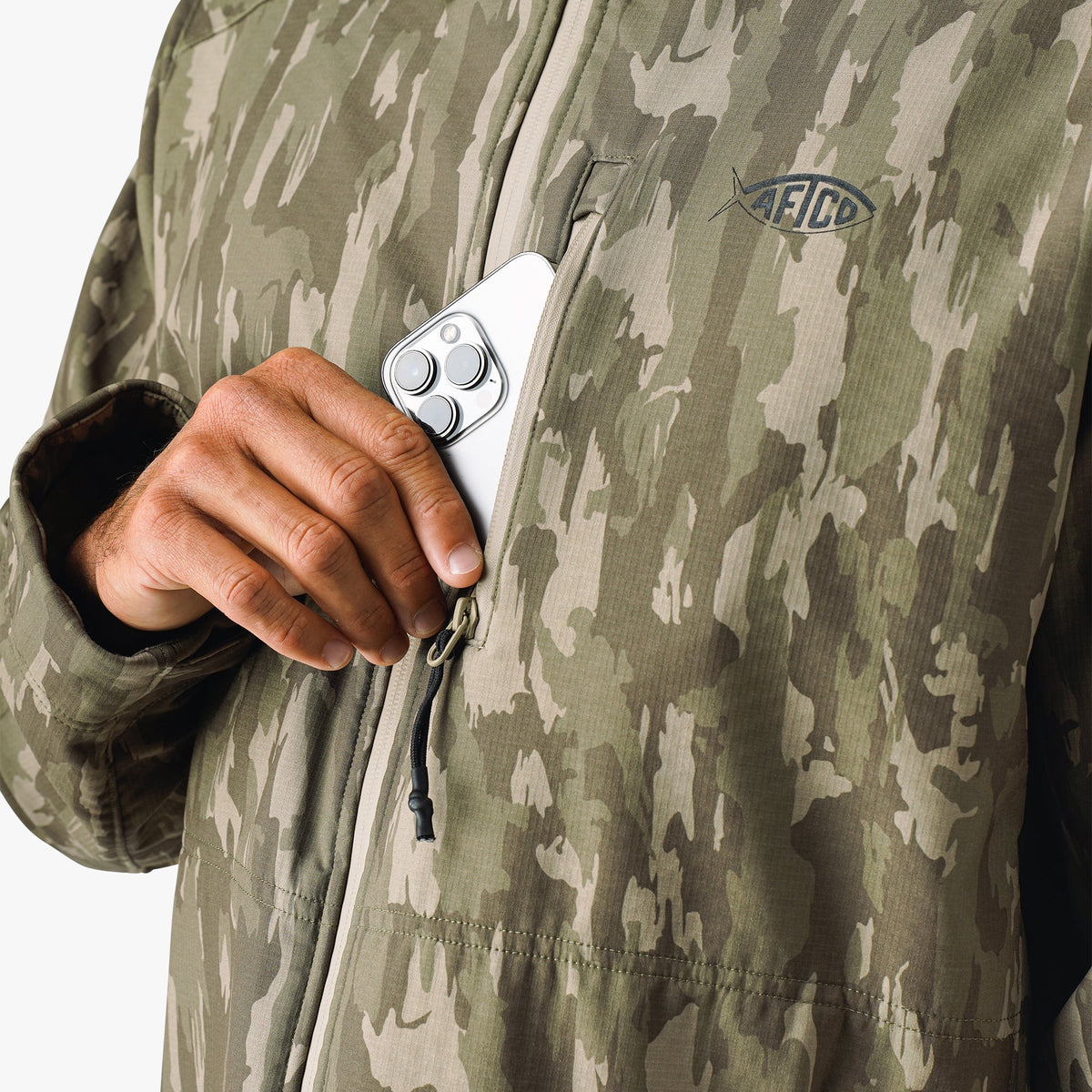 Storm Camo Reaper Tactical Zip Up Camo Softshell Jacket / AFTCO Discount