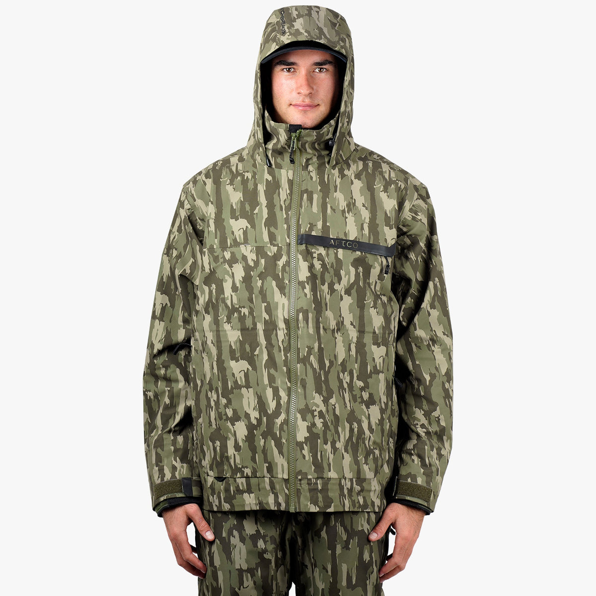 Olive Current Camo Stormbreaker Fishing Jacket / AFTCO Trusted