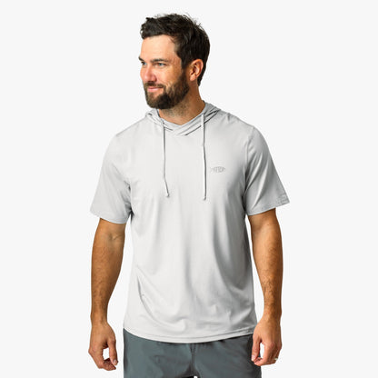 Oyster Gray Heather Samurai Short Sleeve Hooded Sun Protection Shirt / AFTCO Everyday
