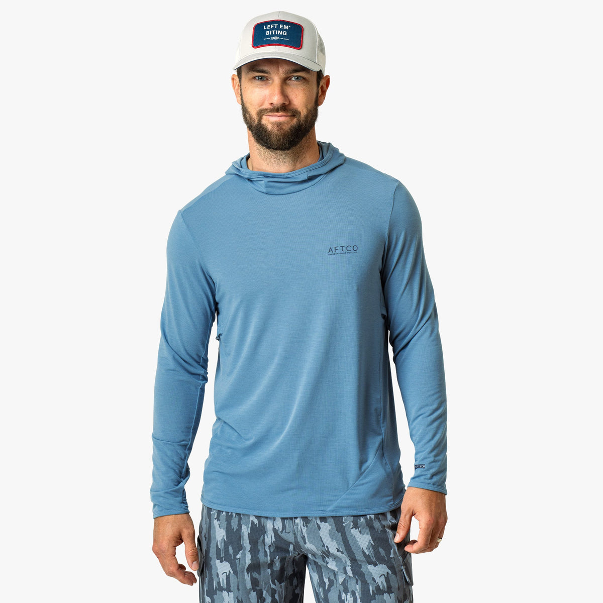 Blue Shadow Tailwind Long Sleeve Hooded Sun Protection Shirt / AFTCO Deals