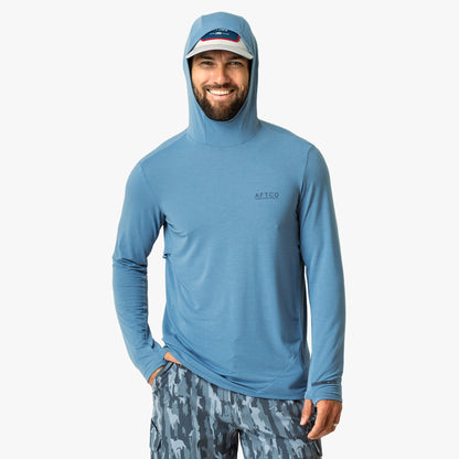 Blue Shadow Tailwind Long Sleeve Hooded Sun Protection Shirt / AFTCO Deals