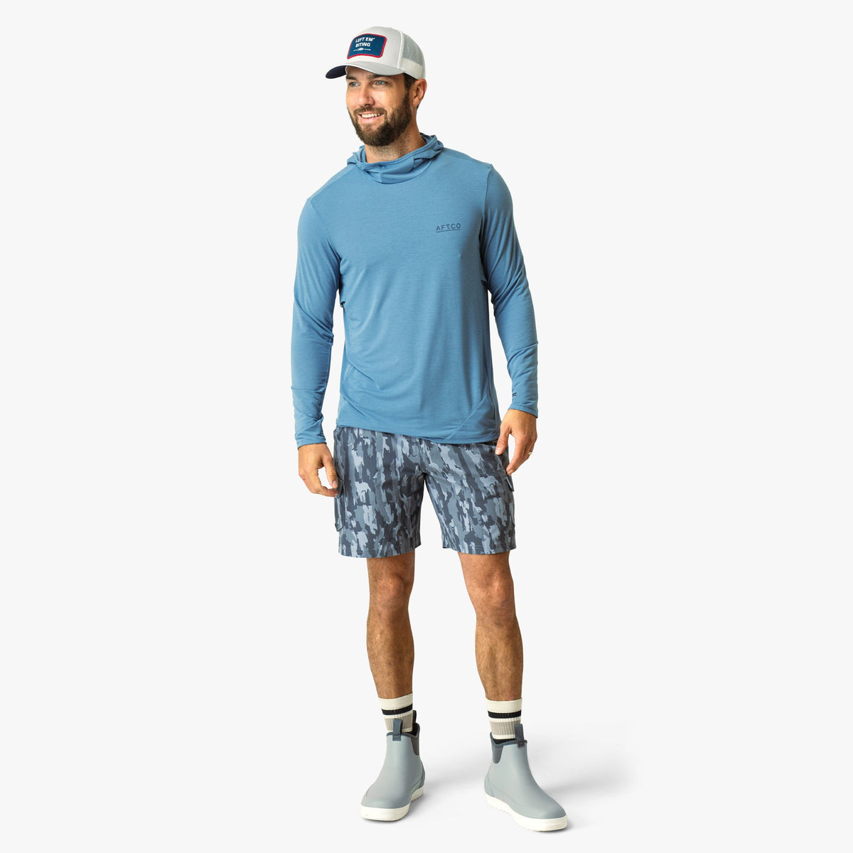 Blue Shadow Tailwind Long Sleeve Hooded Sun Protection Shirt / AFTCO Deals