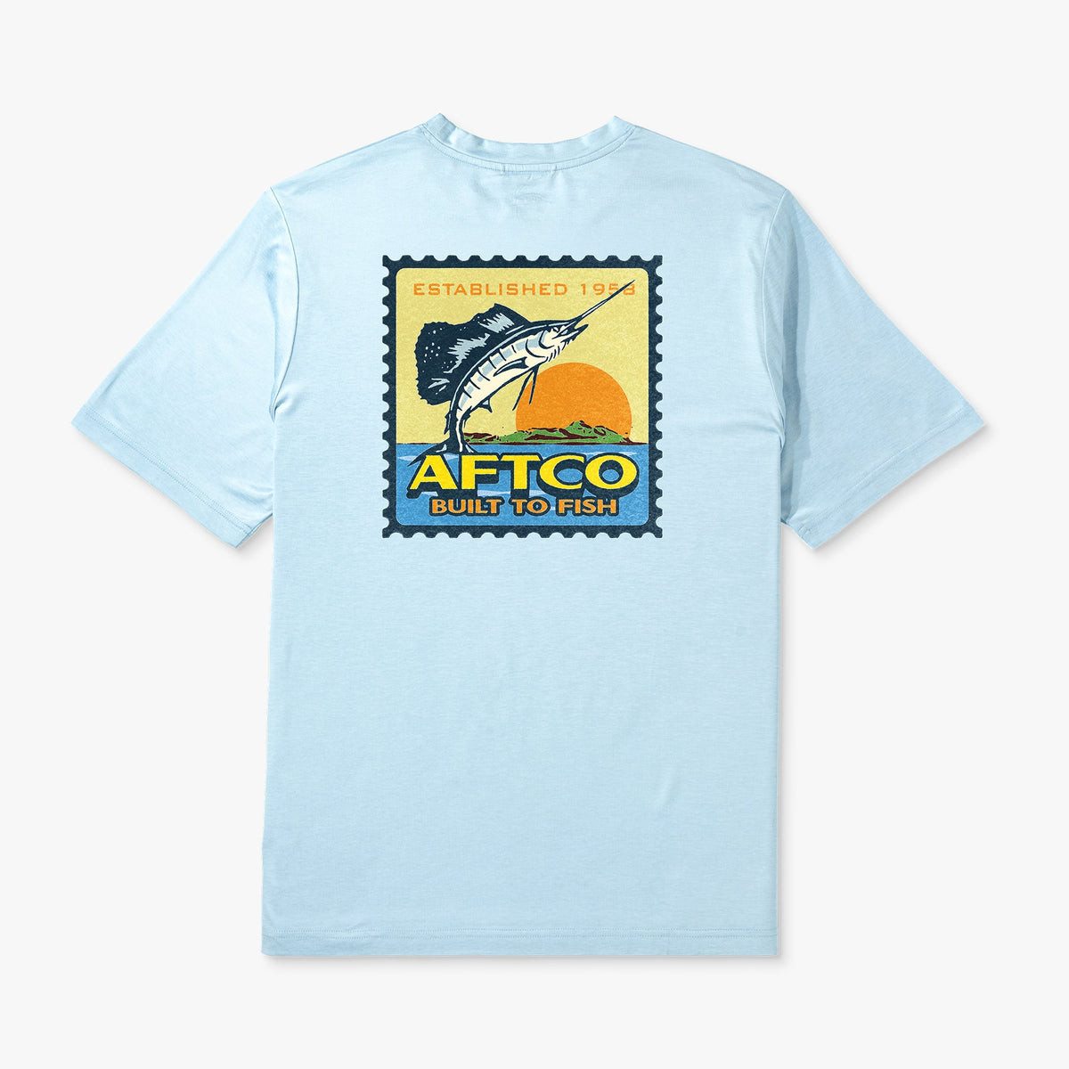 Airy Blue Heather Greetings Short Sleeve Sun Protection Shirt / AFTCO Top Pick