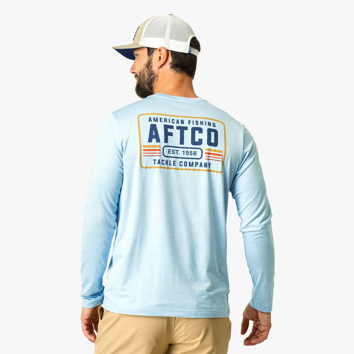 Airy Blue Heather License Plate Long Sleeve Sun Protection Shirt / AFTCO Discount