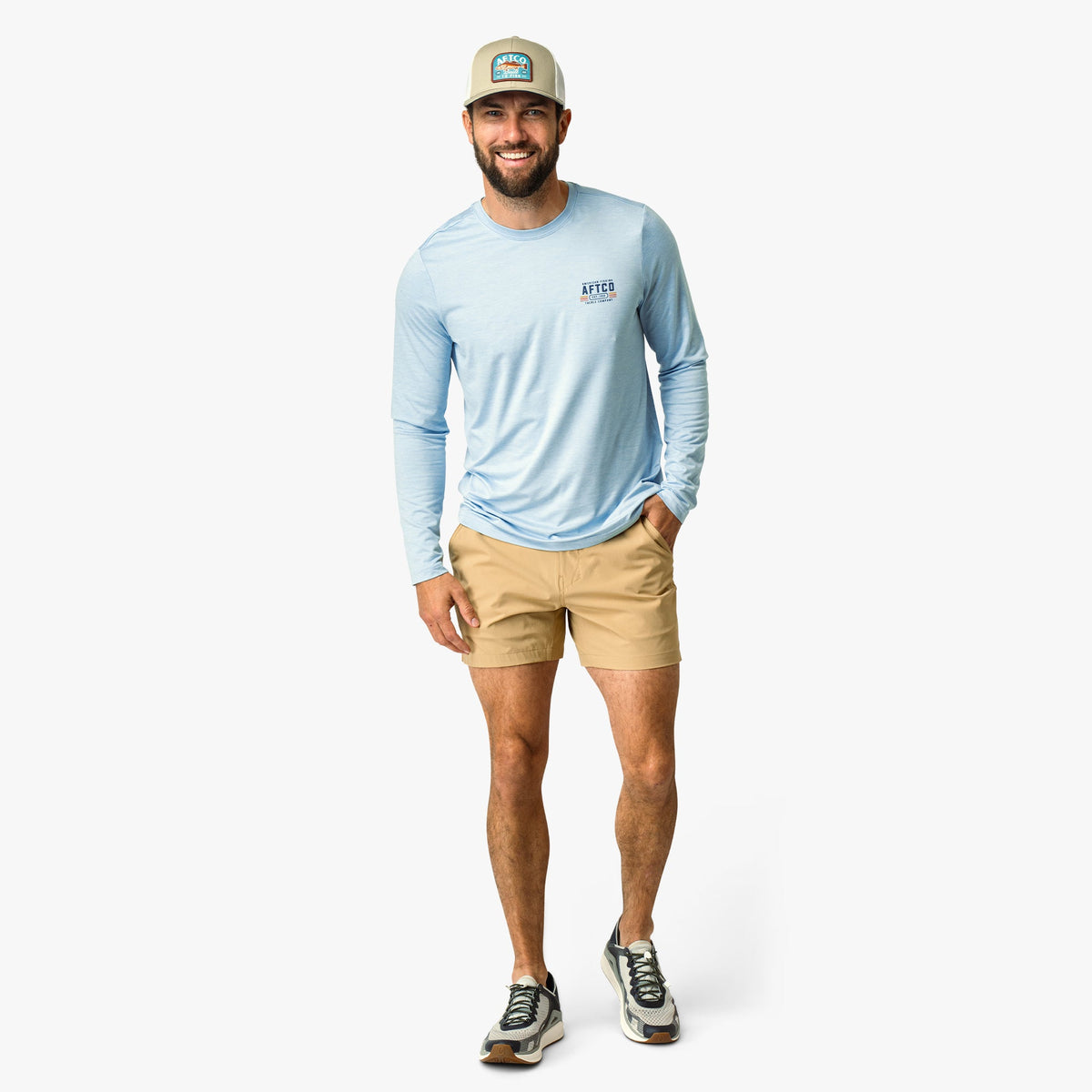 Airy Blue Heather License Plate Long Sleeve Sun Protection Shirt / AFTCO Discount