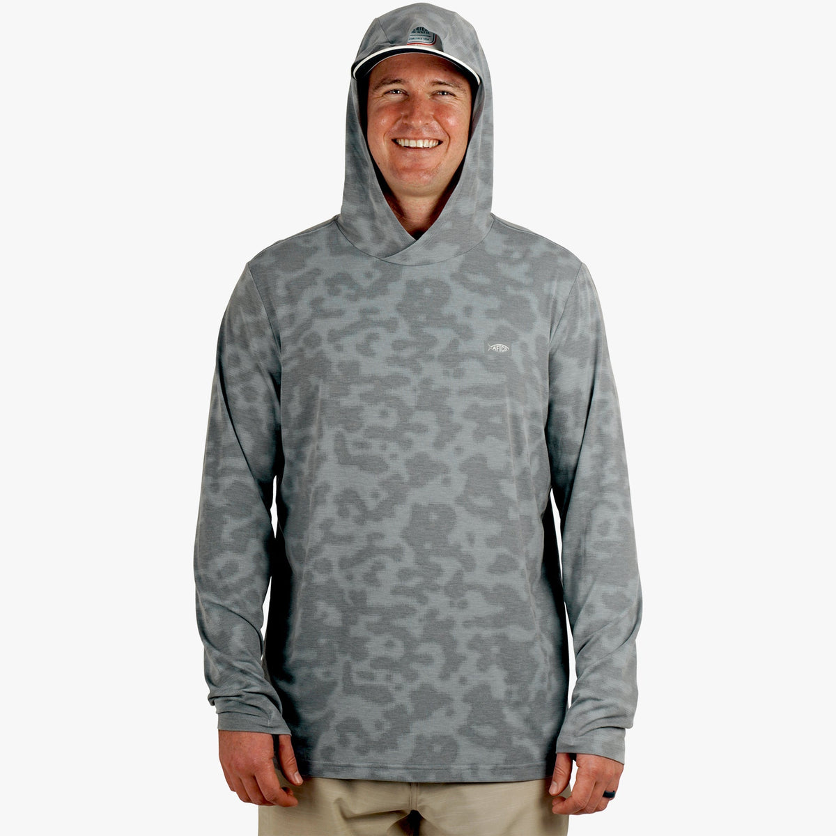 Sand Grouper Camo Ocean Bound Hooded Performance Shirt / AFTCO Sale