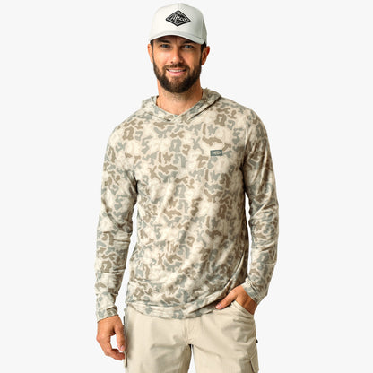Sand Grouper Camo Ocean Bound Hooded Performance Shirt / AFTCO Sale