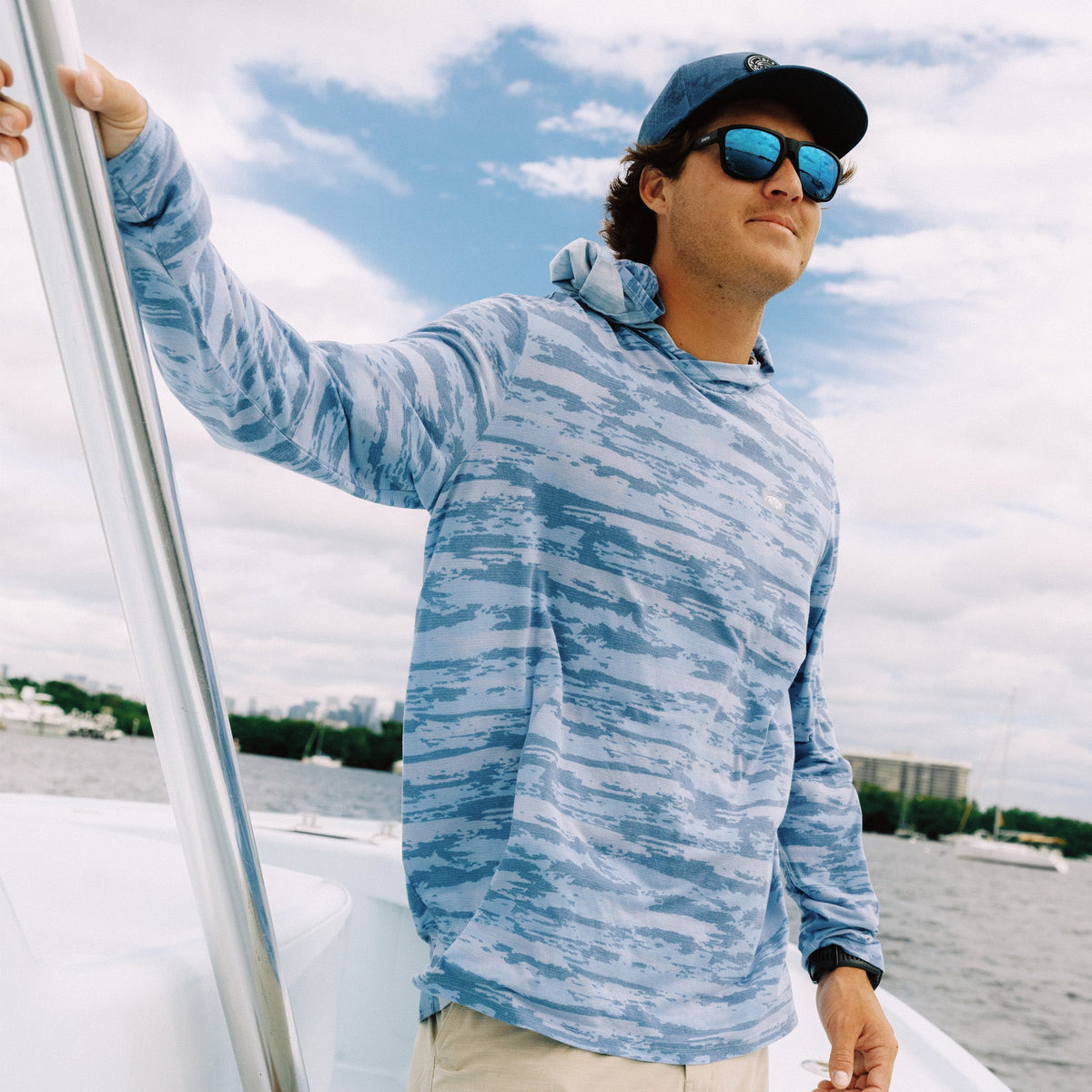 Sand Grouper Camo Ocean Bound Hooded Performance Shirt / AFTCO Sale