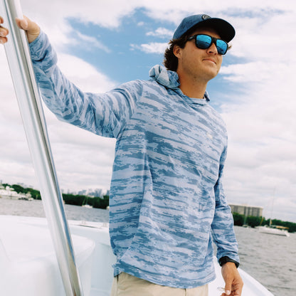 Sand Grouper Camo Ocean Bound Hooded Performance Shirt / AFTCO Sale