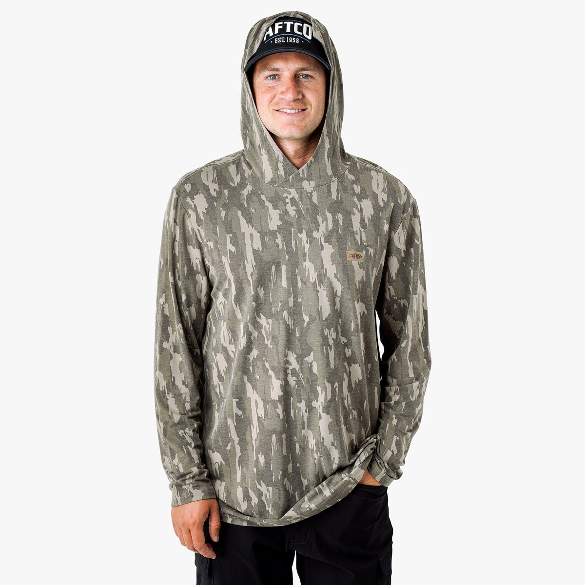 Sand Grouper Camo Ocean Bound Hooded Performance Shirt / AFTCO Sale